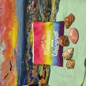 Seashell statues figurines set #beachdecor and cute pouch #rainbows #seashells